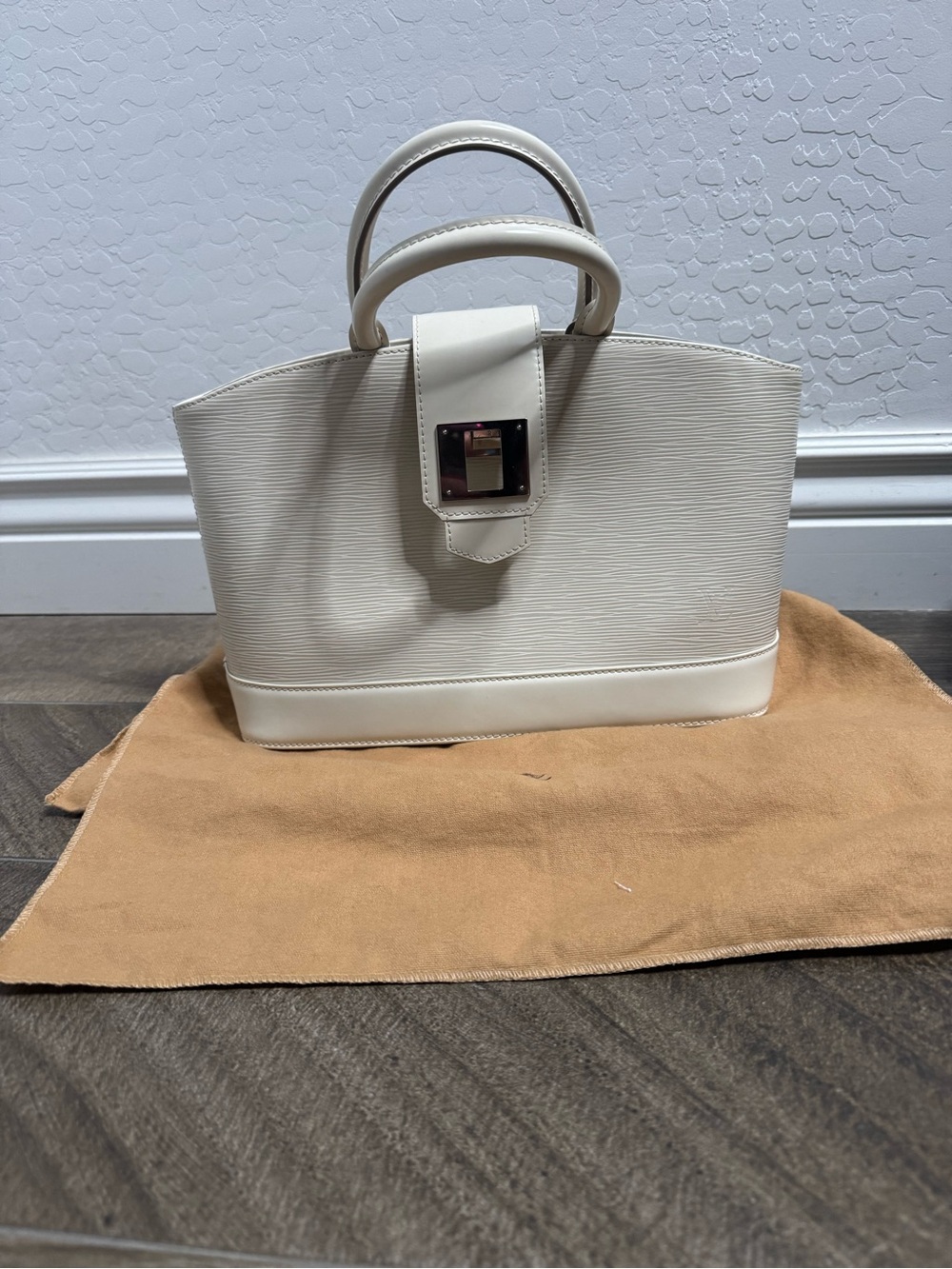 Louis Vuitton Cream Structured Satchel with Buckle Accent